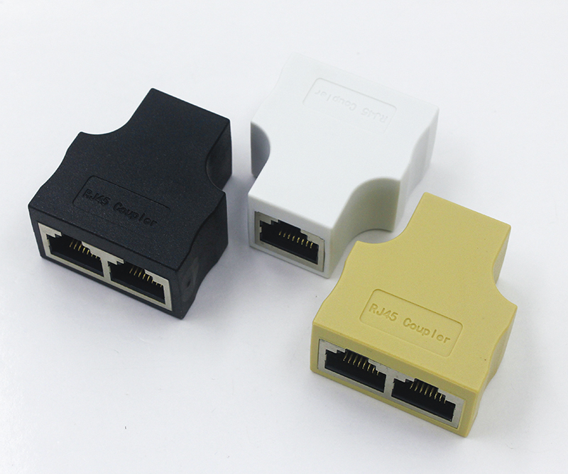 RJ45 8PIN 一母转两母转接头黑色带屏蔽